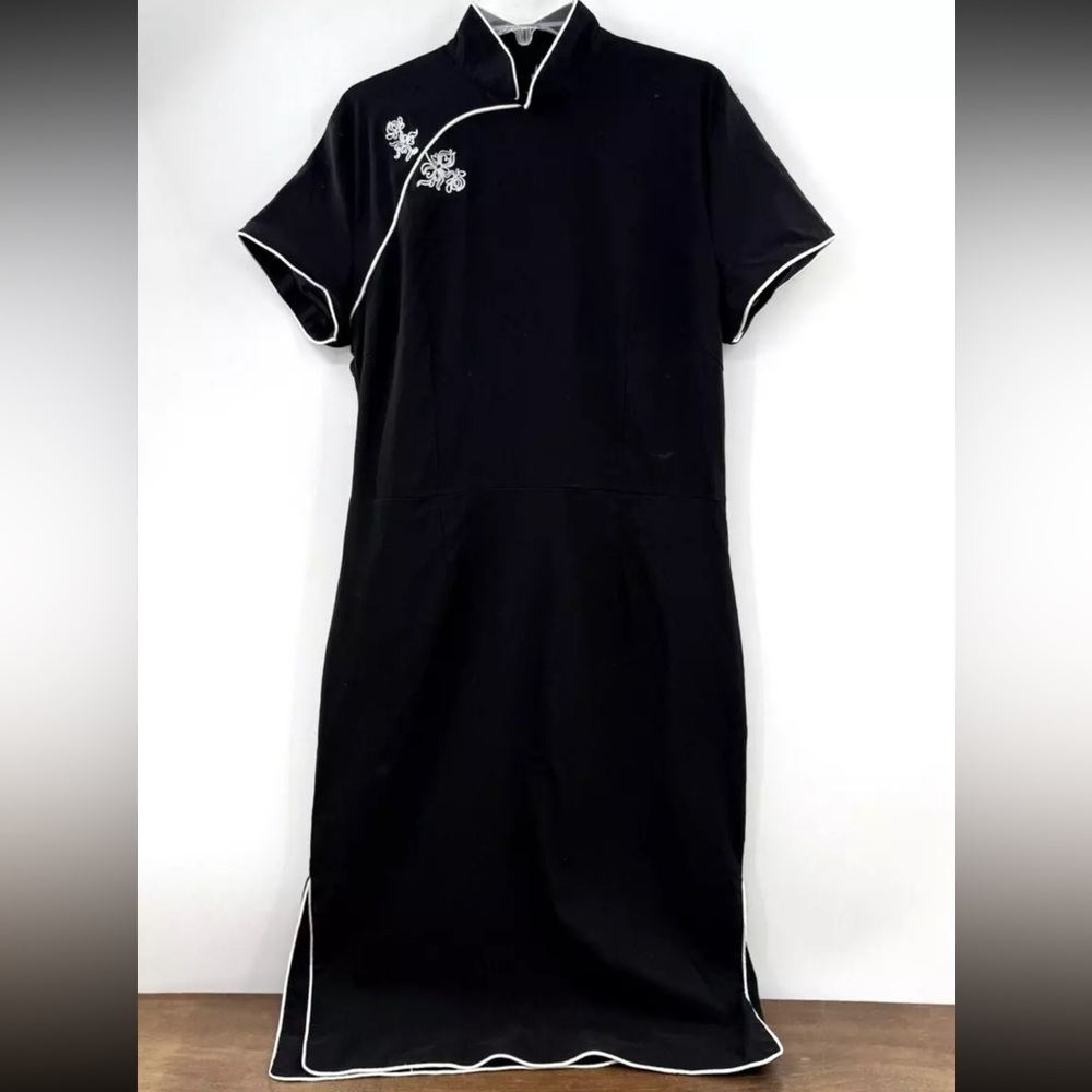 Bettie Page Black Midi Dress with White Accents